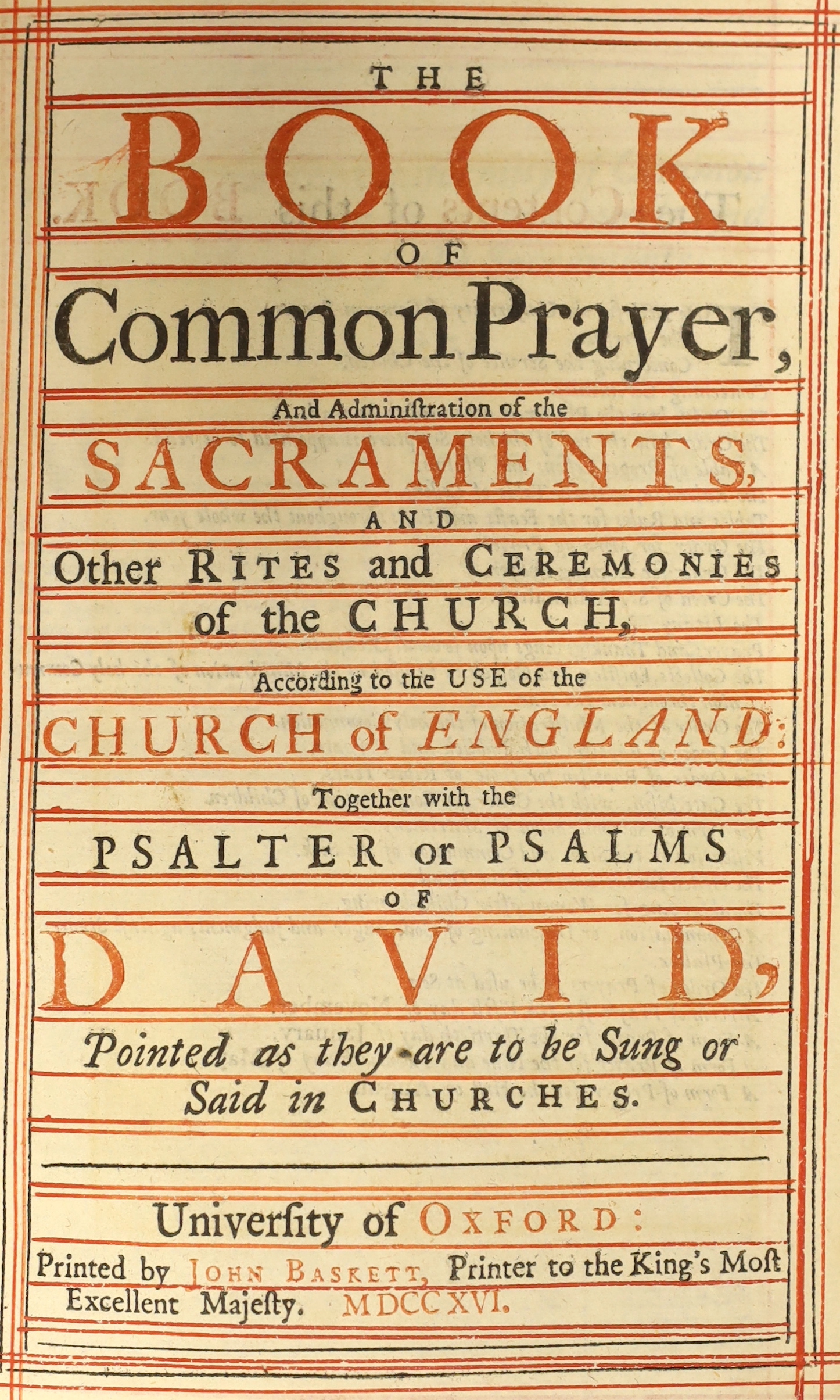 The Book of Common Prayer, and Administration of the Sacraments....together with the Psalter or Psalms of David...title in red and black, portrait frontis. (Geo.I), pictorial engraved plates title and 52 (ex.53) plates,